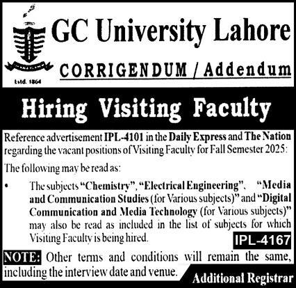 Jobs in GC University Lahore